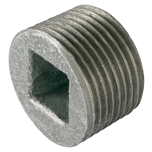 Galvanised, BSPT, Plug, Recessed (596), Malleable Iron Pipe Fittings